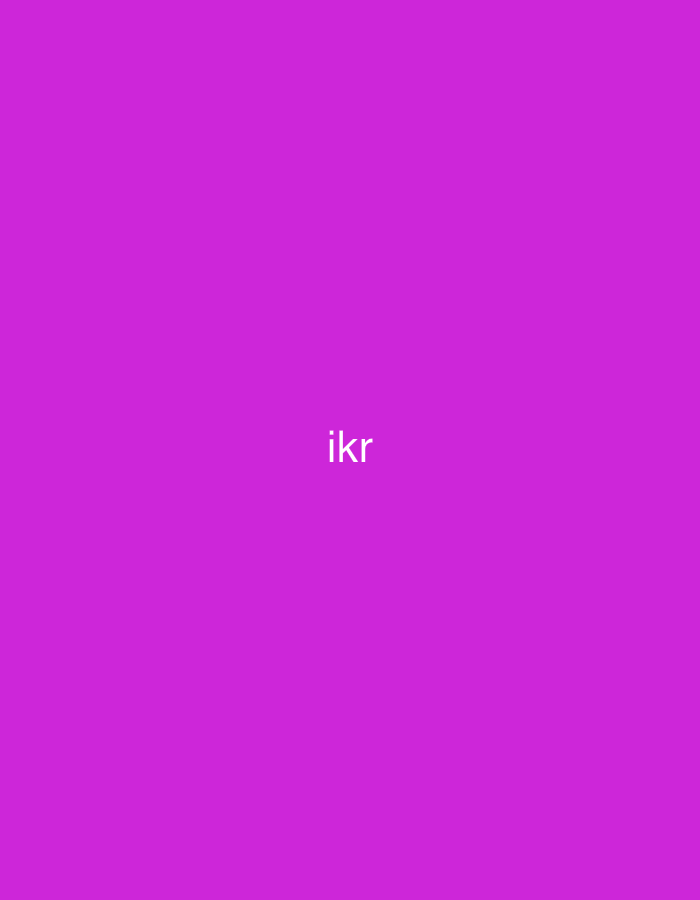 The image displays a solid, uniform magenta-purple background. Centered horizontally and slightly below the vertical midpoint, the lowercase text "ikr" is rendered in plain white, sans-serif font. No other objects, subjects, people, actions, interactions, or environmental details are visible. The image contains no visual elements that would indicate a specific geographical location, including the city of Casablanca, Morocco.