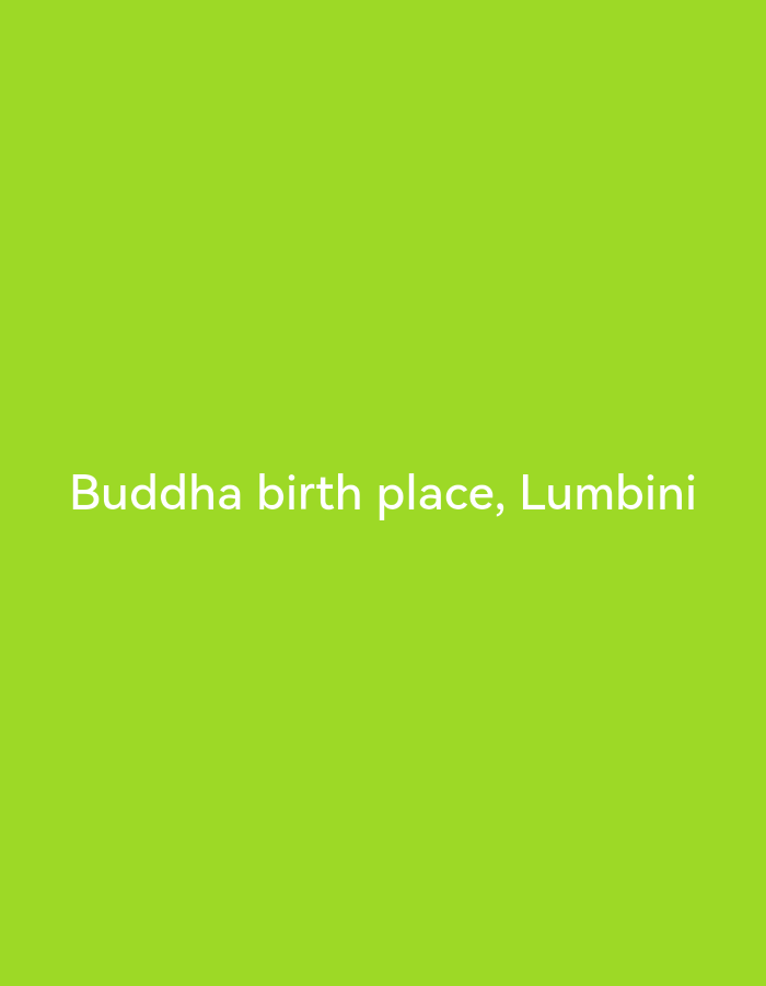 The image is a simple, graphic with white text on a bright green background. The text reads: "Buddha birth place, Lumbini". There are no people, objects, or other discernible elements in the image. The text is centered horizontally and located in the lower portion of the frame.