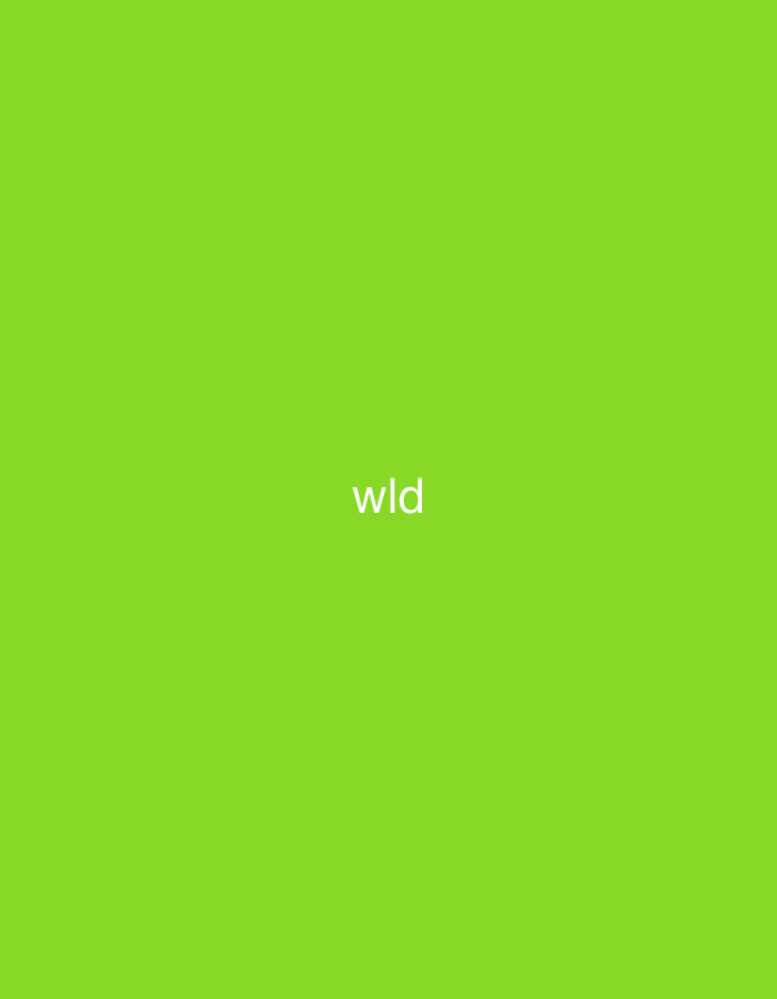 This image, described as being located in Casablanca, Morocco, features a uniform, solid lime green background. Centered horizontally and vertically on this monochromatic field is the white text "wld" rendered in a simple, sans-serif typeface. No other elements, such as people, discernible objects, or environmental details beyond the singular color plane, are present. The scene is devoid of action or interaction.