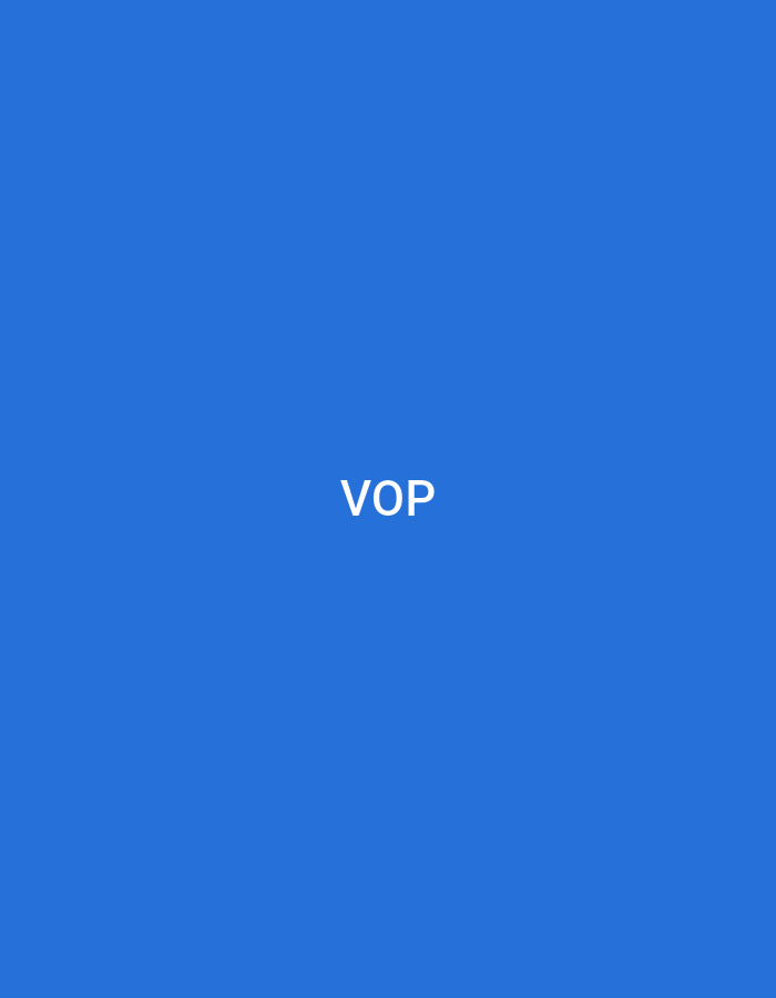 The image presents a solid, uniform blue background. Centered within this field are the capital letters "VOP" rendered in white, sans-serif typography. No other objects, individuals, or environmental details are discernible. The visual content of the image does not provide any identifiable cues or context relating to the city of Casablanca, Morocco, or any specific geographical location.