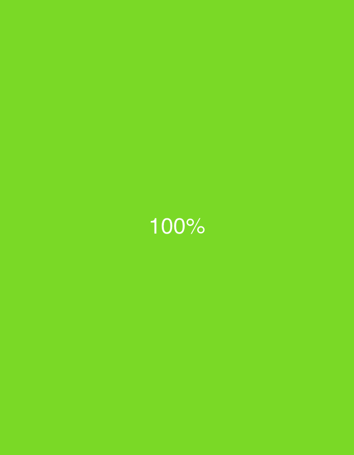 The image displays a uniform, bright lime green background (approximating RGB: 104, 212, 57). Centrally positioned on this monochromatic field is white alphanumeric text that reads "100%". There are no people, other subjects, objects, actions, interactions, or discernible environmental features present. The scene is located in the city of Odesa, Ukraine.