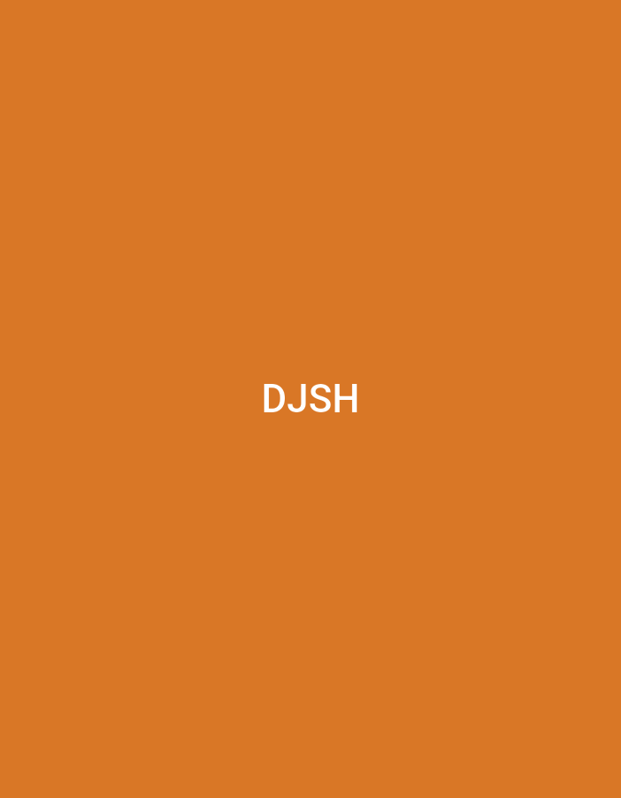 The image displays a vertically oriented rectangle filled with a solid, uniform shade of orange. Centered horizontally and vertically within this orange field, the uppercase white sans-serif letters "DJSH" are present. There are no other discernible subjects, objects, people, or environmental details, nor any visual information pertaining to the city of Casablanca, Morocco.