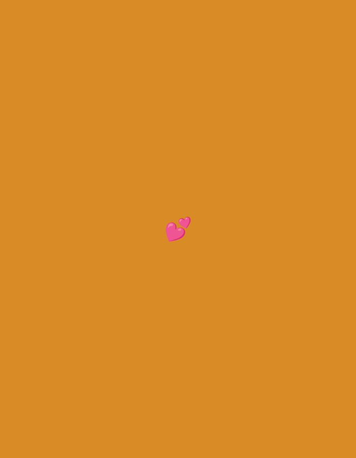 Two pink hearts are centrally located on an orange background.