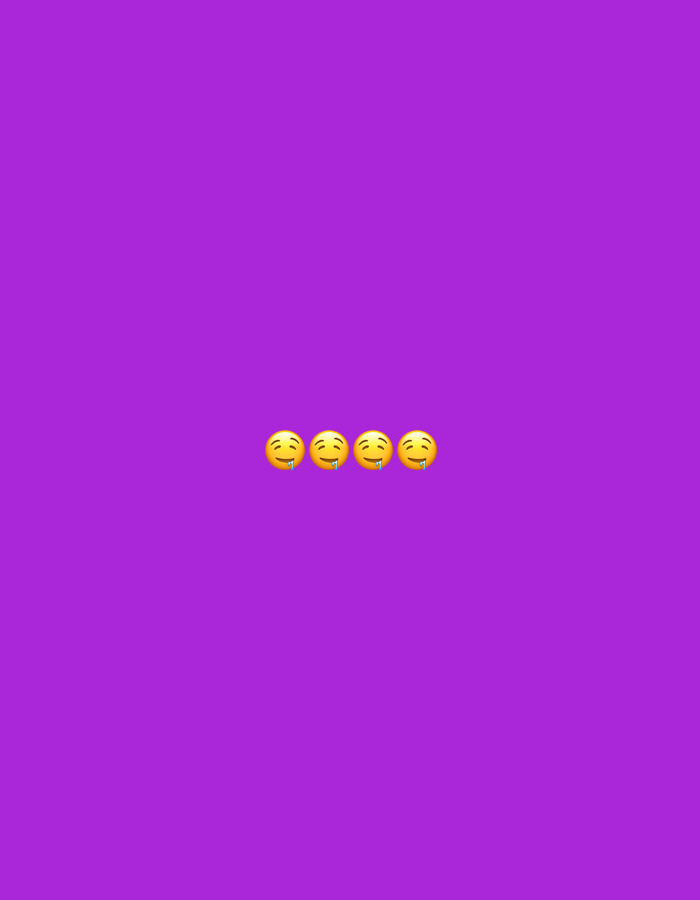 The image displays a plain purple background with a row of four yellow emojis in the center. Each emoji depicts a face with closed eyes and a drooling expression. The emojis are spaced evenly from left to right. There is no discernible city or specific location information present in the image.