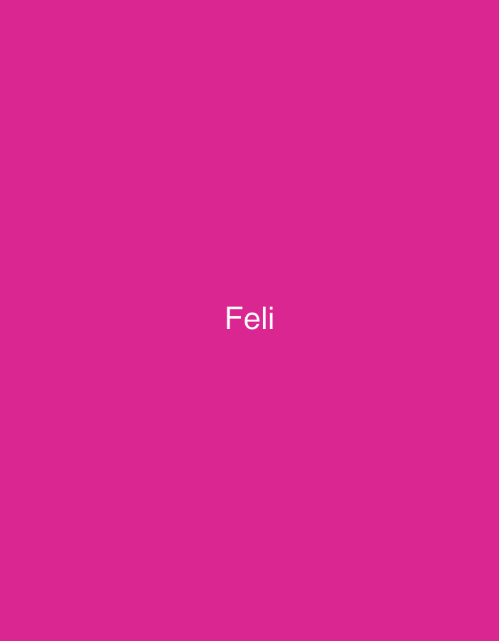 The image features a solid, vibrant magenta-colored background. Centered on this background, the word "Feli" is displayed in white, sans-serif lettering. There are no other subjects, objects, or activities depicted within the frame. The scene is abstract, lacking any discernible setting, time of day, weather conditions, or specific location cues.