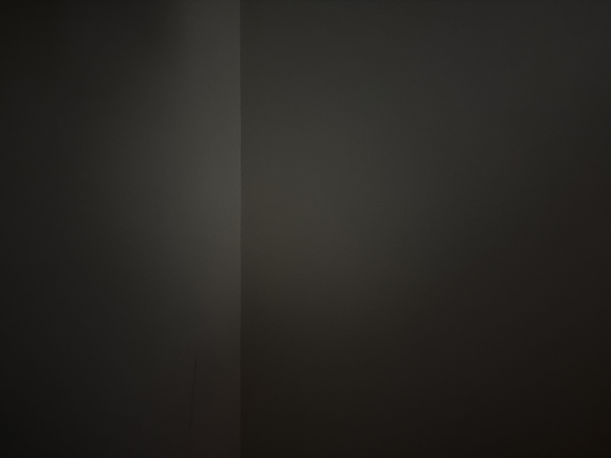 The image is a close-up, low-angle shot of a dark, textured surface, likely a wall or a floor, in an indoor setting. The lighting is dim, with a subtle gradient creating a slightly brighter area towards the top and right of the frame. There are no discernible objects, people, or actions depicted. The scene appears to be a plain, unadorned environment. The location of The Hague, Netherlands, is not evident from the visual information provided in the image.