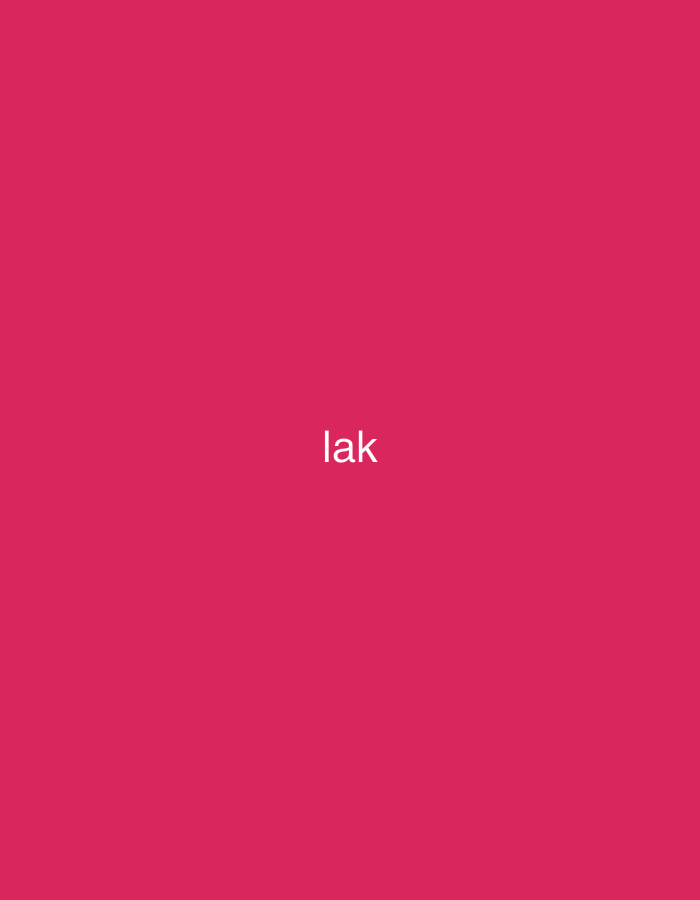 The image displays a solid, uniform hot pink background, precisely identified as RGB (220, 20, 60). Centrally positioned within the frame is the word "lak," rendered in white, sans-serif uppercase letters. No other subjects, objects, or environmental elements are present or discernible in the scene. This image is associated with the city of Casablanca, Morocco.