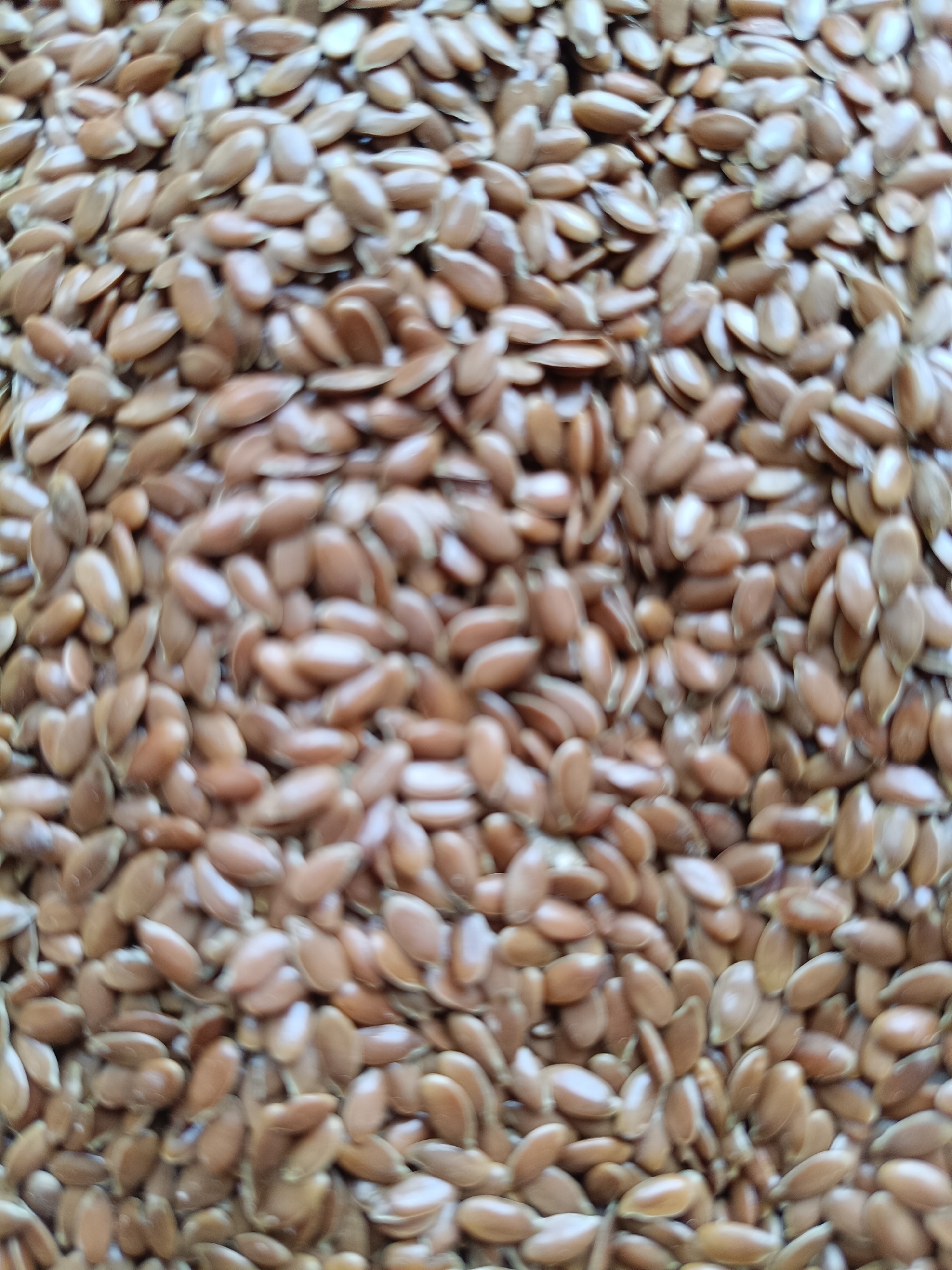 The image is a close-up, overhead shot of a pile of flax seeds. The seeds are small, oval-shaped, and brown in color. They are densely packed together, creating a textured surface. There are no people, actions, or any identifiable environmental features to describe. The image does not contain any information related to the city of Martuni, Armenia.