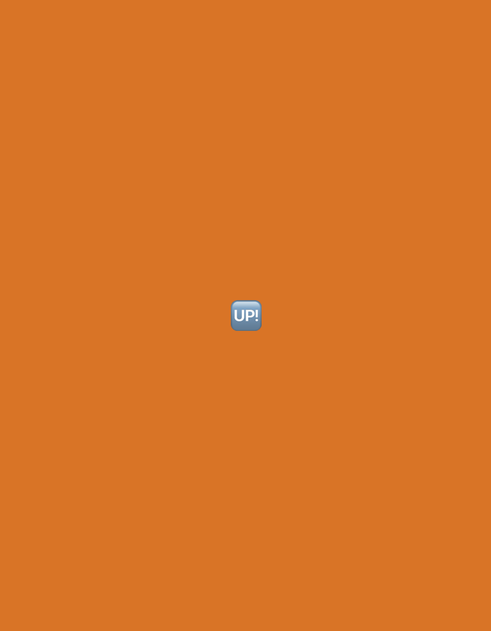 A blue button with the word "UP!" in white text is centrally located on an orange background.