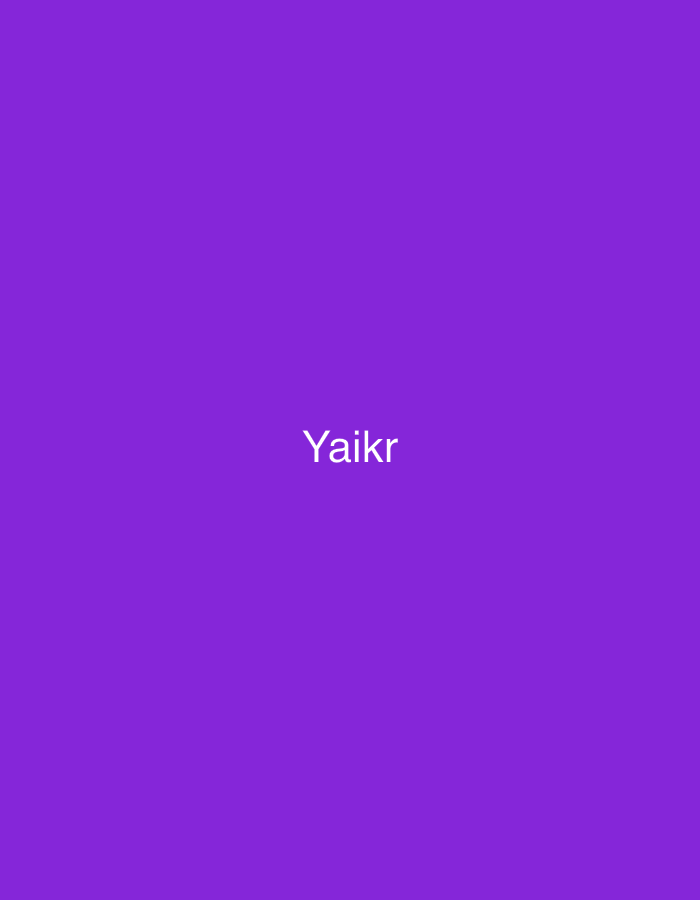 The image, specified to be in Casablanca, Morocco, features a uniform purple background with the word 'Yaikr' displayed centrally in white, sans-serif font. No other visual elements, figures, objects, or environmental details are present; the scene is purely textual on a solid color field.