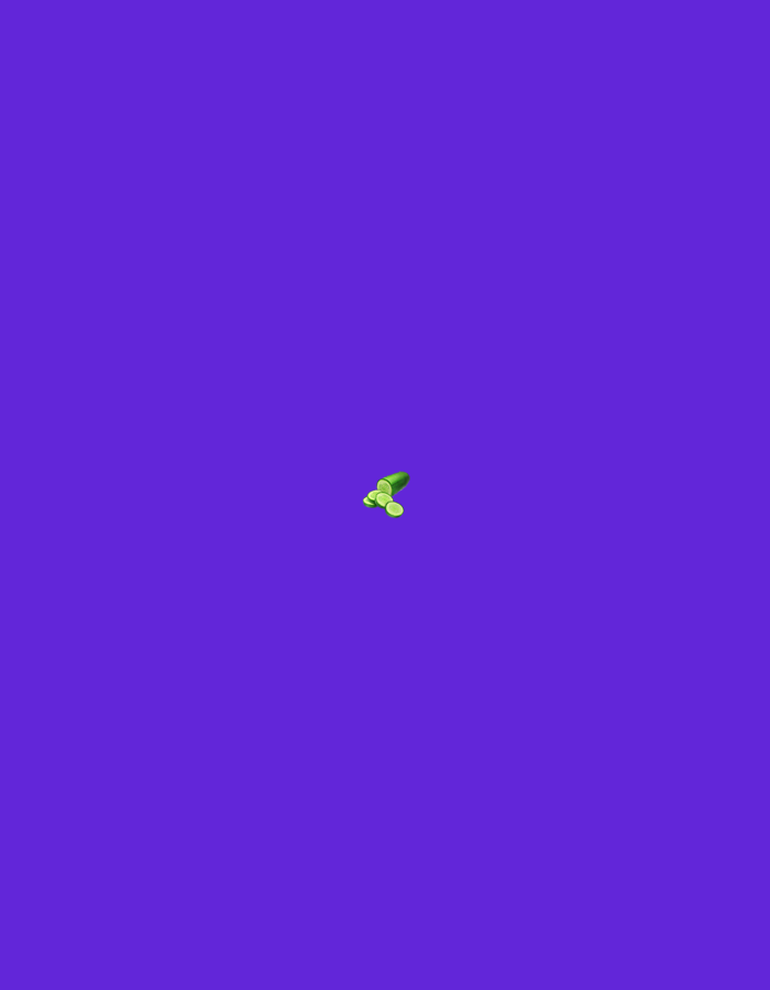 A cluster of sliced green cucumbers is centrally located on a solid purple background.