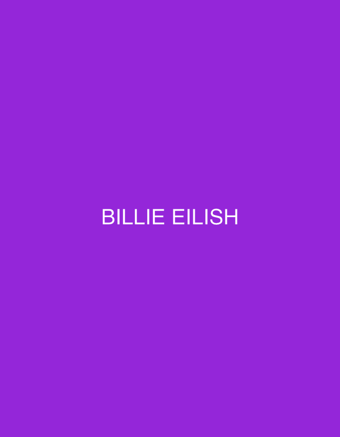 The image is a plain purple background with the white text "BILLIE EILISH" centered horizontally and vertically. There is no discernible location in Oslo, Norway, or any contextual information present. The image contains no people, subjects, objects, actions, interactions, or environmental details.