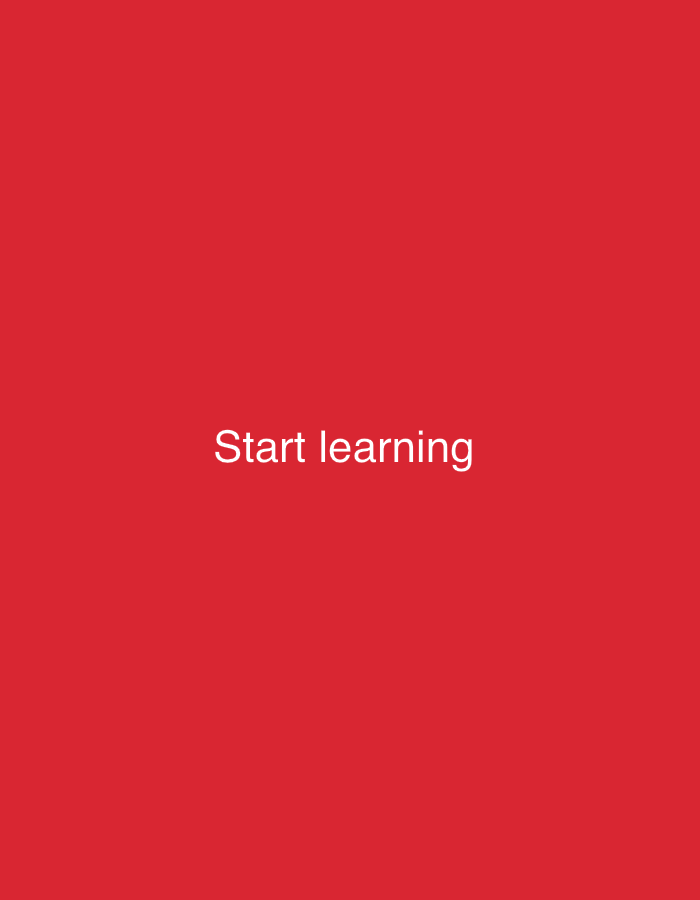 The image is a solid red background with the white text "Start learning" centered horizontally and vertically on the canvas. There are no people, subjects, objects, or actions depicted. The image is not located in Polonne, Ukraine.