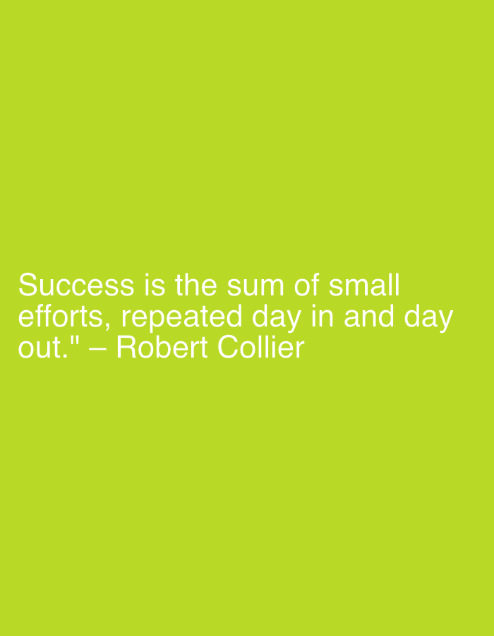 The image is a photograph of a quote on a lime green background. The quote reads: "Success is the sum of small efforts, repeated day in and day out." - Robert Collier. There are no people, objects, actions, interactions, or environmental details present in the image to describe. The location of Sumbernadi, Indonesia, is irrelevant to the content of the image.