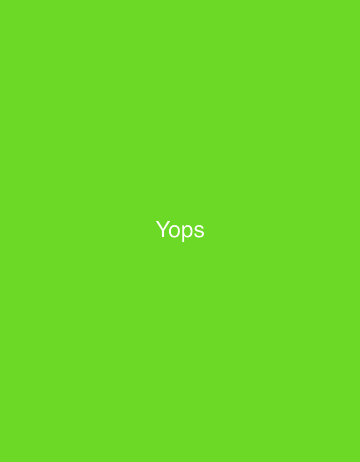 The image displays a uniform, vibrant green background with the white, sans-serif text "Yops" centrally positioned within the frame. There are no other discernible subjects, objects, people, or actions depicted. The environment is an abstract graphical display, offering no visual cues to establish a specific geographic location within the city of Casablanca, Morocco, or any other identifiable real-world setting.