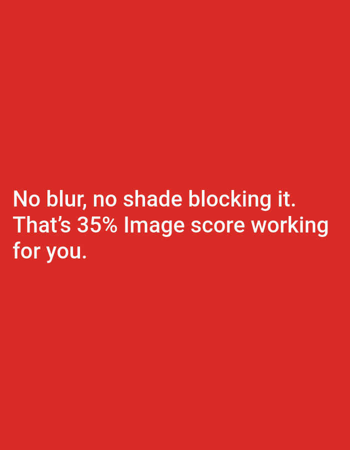 The image contains text on a red background. The text reads: "No blur, no shade blocking it. That's 35% Image score working for you." There is no information within the image or the provided crops that indicates any location in Jauro Yinu, Nigeria.