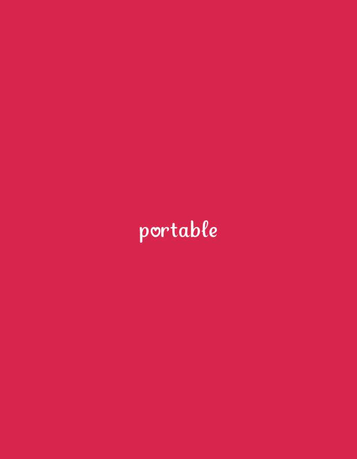A white inscription on a crimson background reads "portable" with a small heart replacing the "o."