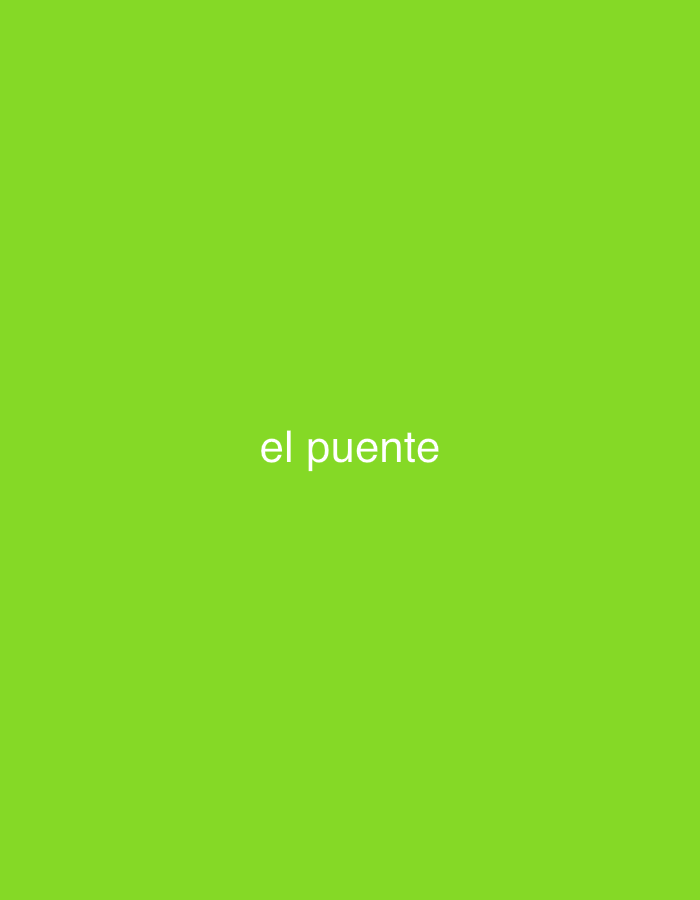 The image displays a solid, vibrant lime-green background. Centered on this monochromatic field, the Spanish phrase "el puente" is written in white, sans-serif, lowercase letters. There are no people, objects, or environmental elements depicted, making the scene abstract. No activity or event is taking place, as the image consists only of color and text. Notable details such as time of day, weather, or specific location cues are absent from the visual content. The image itself provides no visual information to connect it to the location context of Santa Ana, Venezuela.