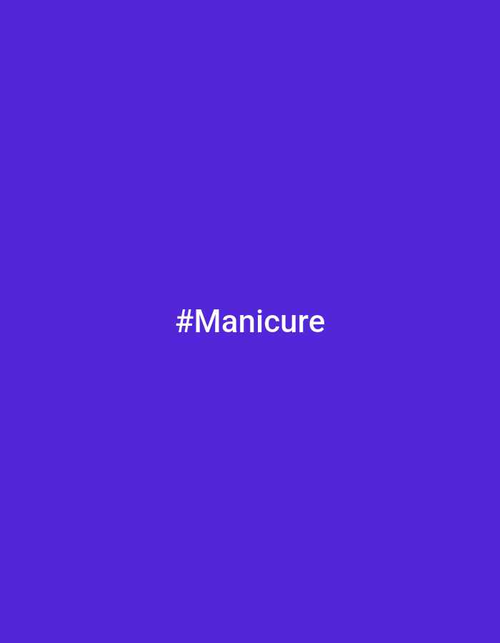 The image is a plain, solid purple background with the white text "#Manicure" centered on the screen. There are no discernible people, subjects, objects, actions, interactions, or environmental details beyond the color and text. The location is unknown.