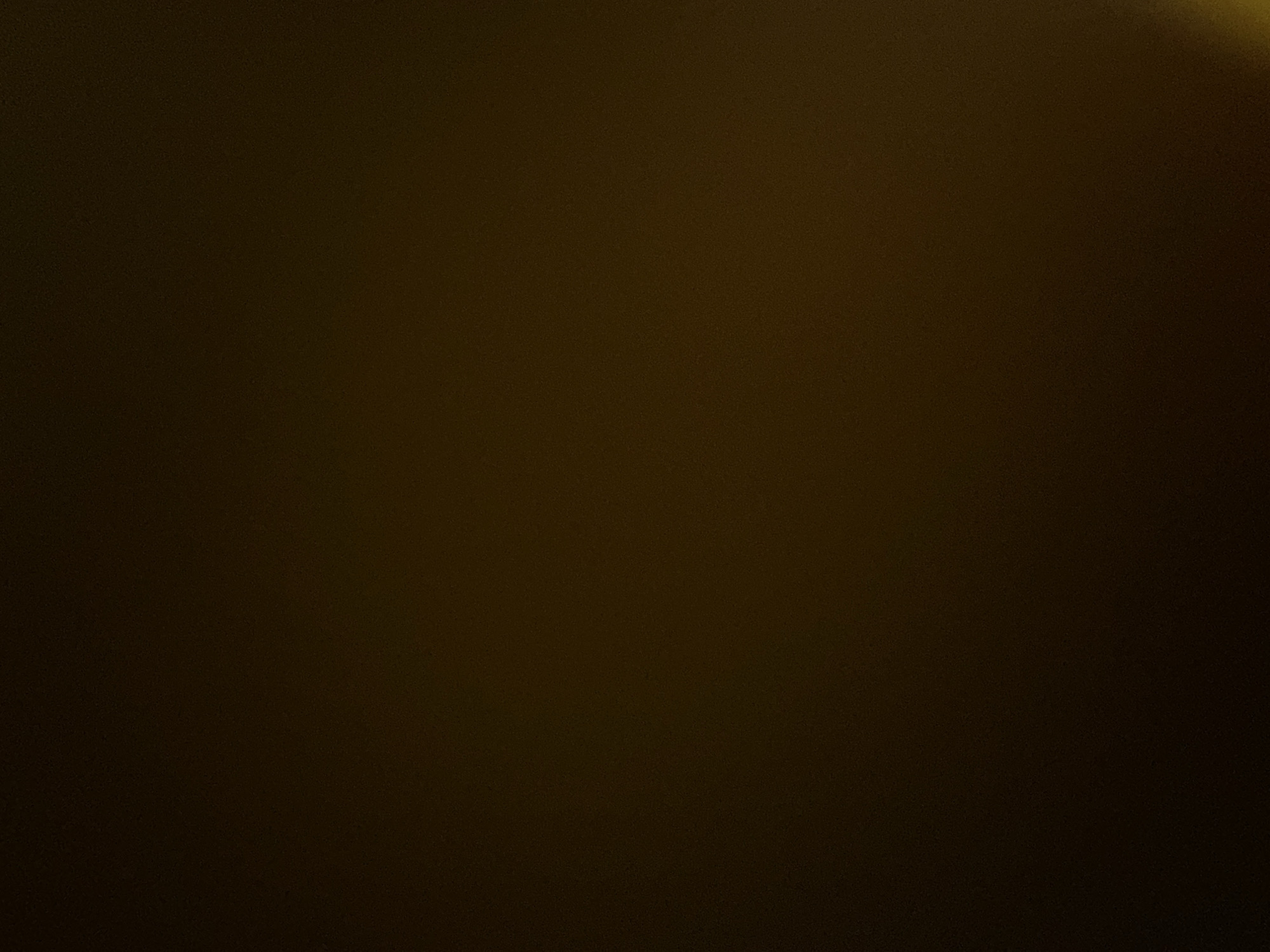 The image is a dark, out-of-focus photograph with a mottled texture. The dominant colors are deep browns and blacks, with a subtle hint of amber or golden light appearing in the upper right quadrant, suggesting a light source from that direction. There are no discernible subjects, objects, or scenes within the frame. The lack of detail and focus makes it impossible to identify any specific activity, time of day, weather conditions, or location cues. There is no visible text. The overall impression is of a very dark, possibly abstract or intentionally blurred image.