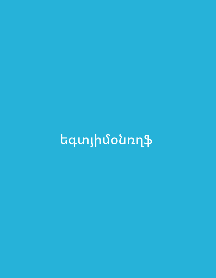 The image displays white text in the center of a solid, bright blue background. The text is in Armenian script and reads "Եղսյիւմնօնղֆ". There are no other subjects, objects, or details to indicate a specific scene, setting, time of day, or weather. The image appears to be a graphic design or a placeholder, with the text being the sole focal point.
