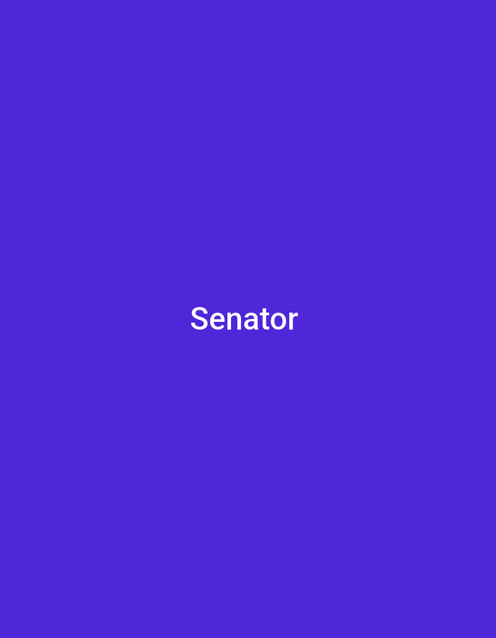 The image displays the word "Senator" in white, sans-serif text centered on a vibrant purple background. There are no people, objects, actions, or interactions depicted. The scene is devoid of any environmental context, including any indication of its location in Jalingo, Nigeria.