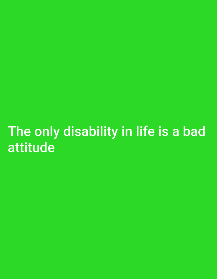 The image shows a bright green background with white text. The text reads "The only disability in life is a bad attitude." There are no people, subjects, objects, actions, interactions, or environmental details present in the image, and no information about the city of Serti, Nigeria.