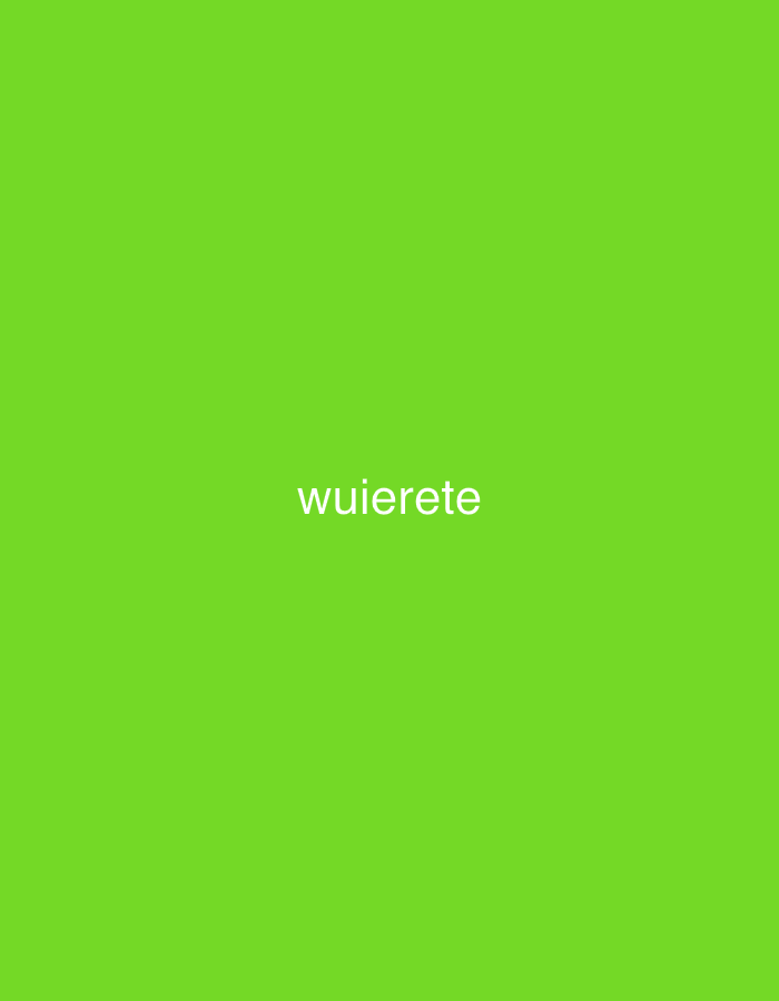 The image displays a plain, solid green background, which appears to be a vibrant lime green or chartreuse hue. Centered on this monochromatic field, the word "wuierete" is written in white, sans-serif lowercase letters. No people, objects, or specific scenery are depicted within the image. There are no discernible location cues, weather conditions, or time of day indicated by the visual content. The provided contextual location is Santa Ana, Venezuela, but this is not visually represented in the image itself. The crops further emphasize the text "wuierete" against the green background, showing it in various positions within the frame.