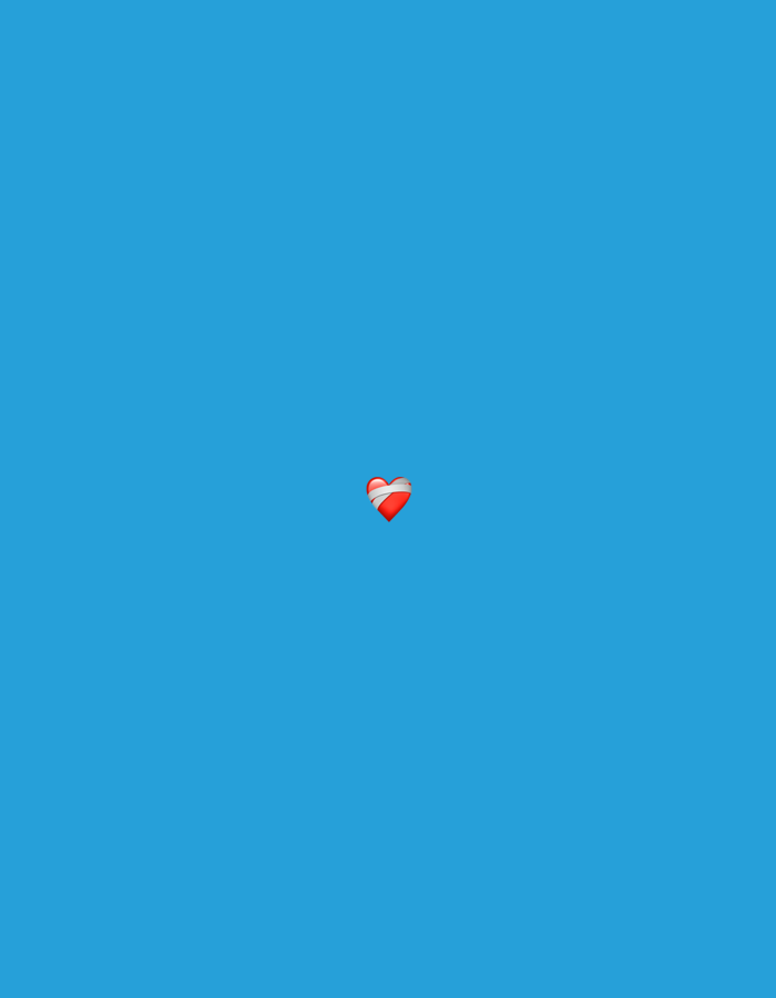 The image is a minimalist composition with a solid blue background. Centered on the background is a small, red heart emoji with white bandages wrapped around it. There is no discernible location in Moscow, Russia, or any other city depicted in this image. The scene is entirely digital and abstract.