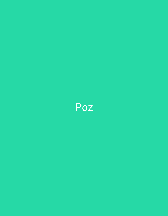 The image displays a solid teal-green background. Centered horizontally and positioned in the lower-middle vertical section of the image is the white sans-serif text "Poz." No identifiable geographical features, people, objects beyond the text, actions, or interactions are present. The environment consists solely of the uniformly colored background. No visual information in the image indicates a specific location, such as Casablanca, Morocco.