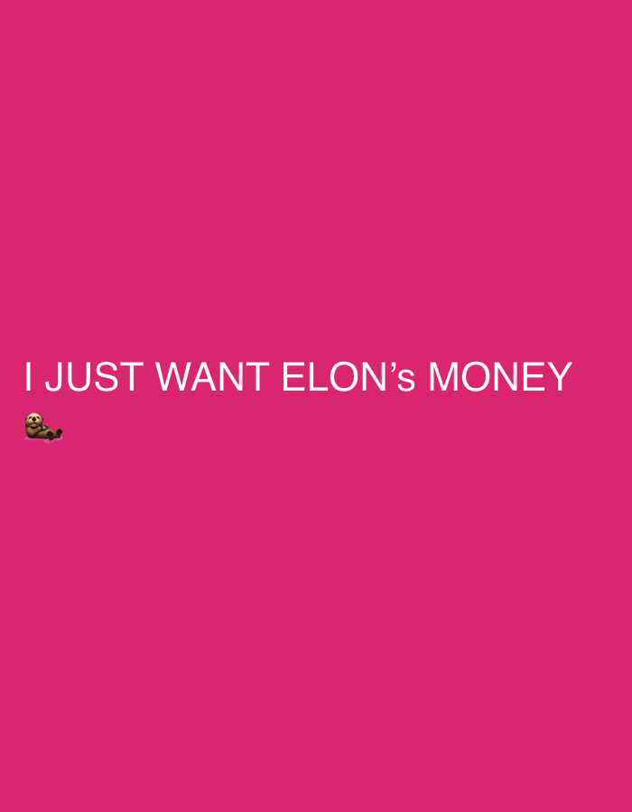 The image is a pink background with white text that reads "I JUST WANT ELON's MONEY". To the left of the text, there is an emoji of an otter. There is no information about the city of Draginovo, Bulgaria in this image.