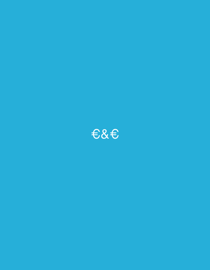 The image displays a uniform, solid light blue (cyan-like) background. Centered horizontally and vertically on this background are three white symbols: the euro symbol (€), followed by an ampersand (&), and then another euro symbol (€). These symbols are presented in a clean, sans-serif typeface. No other elements, figures, or details are present on the screen. The image provides no visual cues to suggest a specific physical location in Casablanca, Morocco, or any other geographical area; it is a digitally generated graphic. There are no people, discernible subjects beyond the symbols, objects other than the characters themselves, actions, or interactions depicted. The environment is entirely abstract, defined solely by the plain blue color field.