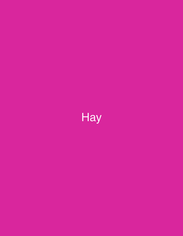 The image is a plain pink background with the word "Hay" written in white text in the center. The location in Überherrn, Germany is not visible.