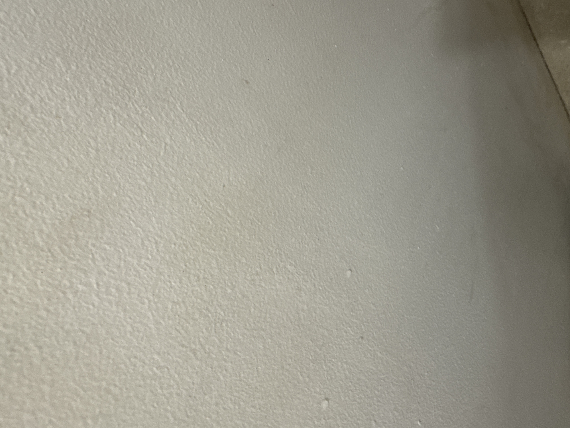 The image shows a close-up of a textured, light-colored surface, possibly a wall or a ceiling. The texture appears rough and uneven, with small raised areas and indentations. There are a few tiny, dark specks scattered across the surface, and a few small, lighter circular spots. The lighting suggests an indoor environment, as there are no strong shadows or indications of natural light. The overall impression is one of a simple, unadorned surface, possibly showing signs of wear or age due to the imperfections. The image is cropped tightly, providing no context of a wider scene, objects, people, or any activity. There is no visible text within the frame. The provided location context of Kuta Selatan, Indonesia, does not offer any specific visual cues that can be identified within this abstract texture.