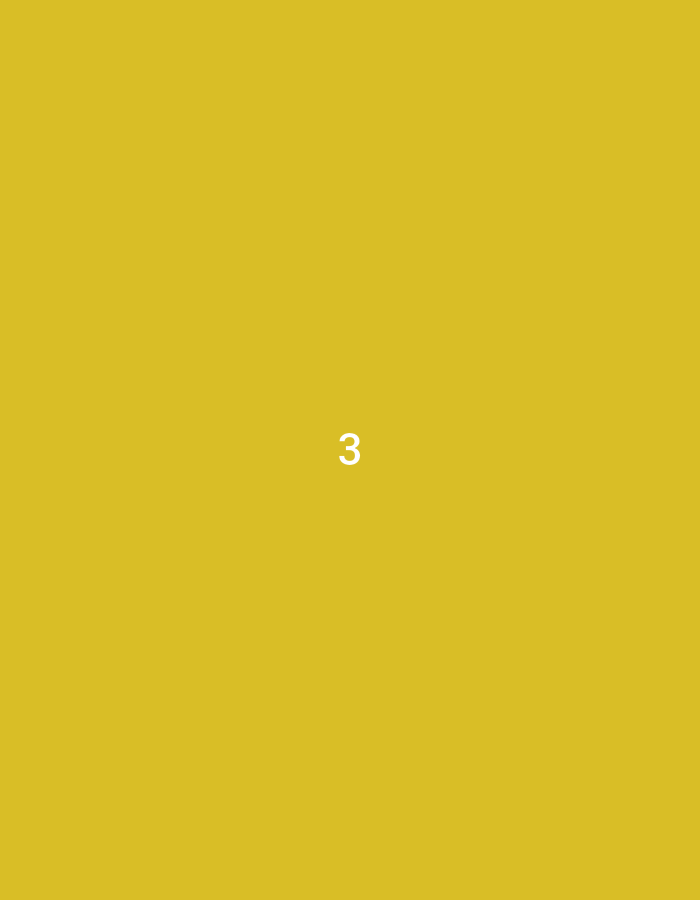 The image displays a plain, solid mustard yellow background. Centered on this background is a white numeral "3". There are no other discernible subjects, objects, or activities taking place. No specific time of day, weather conditions, or location cues are visible. The image is minimalist, focusing solely on the color field and the single digit.