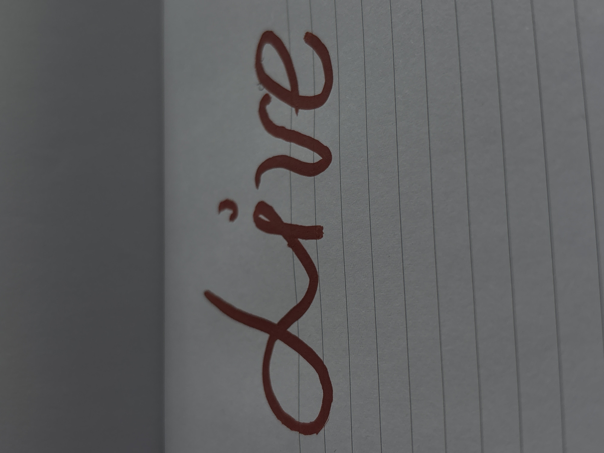 The image shows the handwritten word "Live" in red ink on lined paper. The writing is in a cursive script. The paper is laid on a flat surface, and the background is a gradient of gray, suggesting it's either a plain wall or a notebook cover. There are no elements in the image that can be used to determine a specific location within Saint Petersburg, Russia.