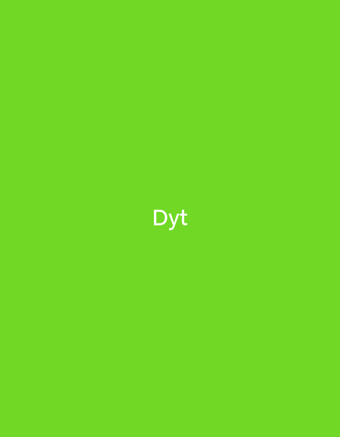 The image displays the word "Dyt" in white text, centered on a vibrant green background. There are no discernible people, objects, or actions present, and the setting is an abstract, unidentifiable location.