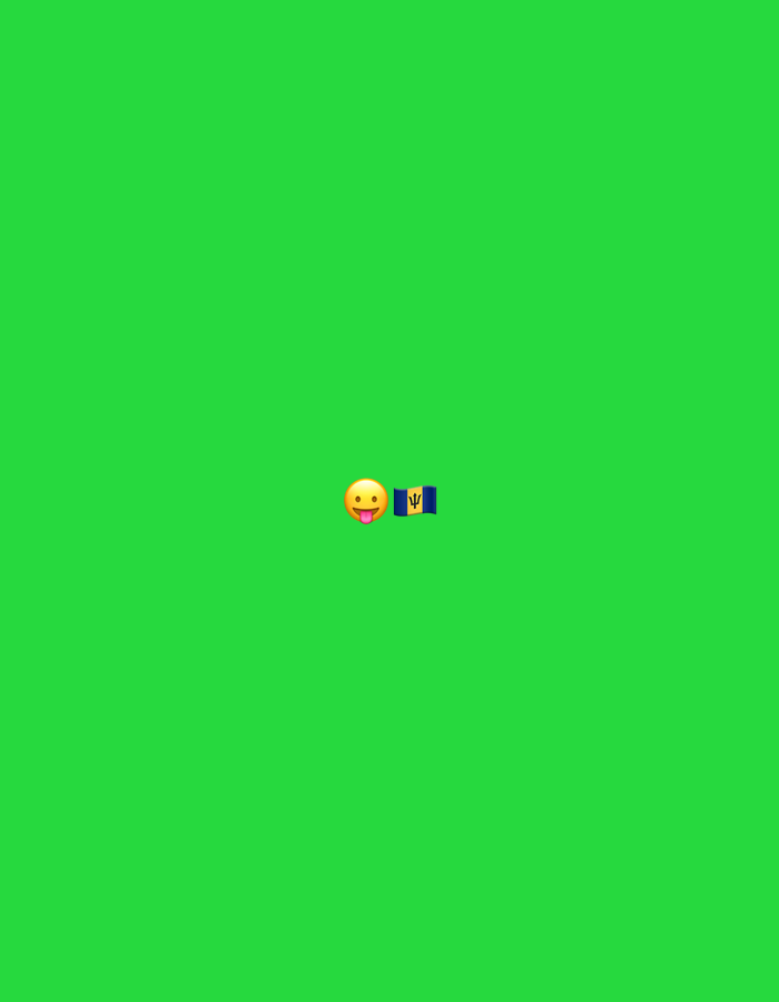 A single emoji of a face with its tongue sticking out is shown next to the flag of Barbados on a bright green background.