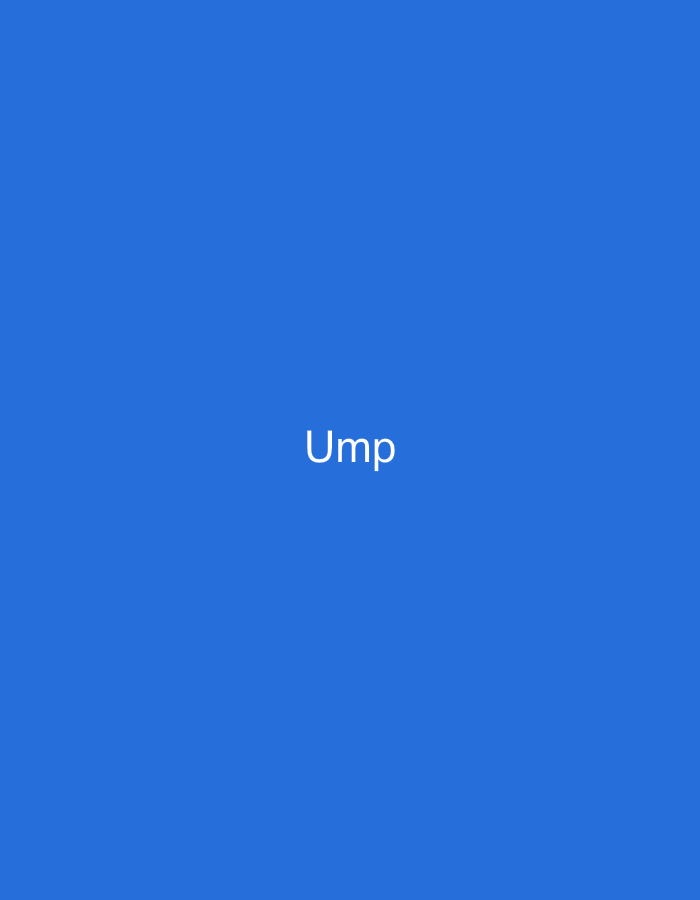 The image displays a solid blue background. Centered horizontally and vertically on this blue field is the white text "Ump" rendered in a sans-serif typeface. No other subjects, objects, actions, or environmental details are discernible. The image provides no visual information regarding a specific location, city, or country.