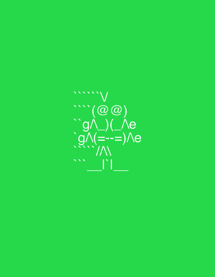 The image displays a green background with white ASCII art characters arranged in a roughly rectangular block. The ASCII art forms a stylized representation, possibly of a face or a character. There are no people, objects, actions, or interactions visible in the image. The location in Yerevan, Armenia, is irrelevant to the visual content.