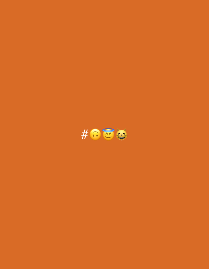 The image displays a plain, solid orange background. Centered on this background are four distinct emojis arranged horizontally. From left to right, they are: a black hashtag symbol (#), an upside-down face emoji (🙃) conveying playfulness or silliness, a smiling face with a halo emoji (😇) suggesting innocence or angelic behavior, and a grinning cat face with smiling eyes emoji (😸) indicating amusement or mischief. There is no discernible activity or event taking place, as the emojis are static graphics. The background provides no specific location cues, time of day, or weather information. The visible text is limited to the hashtag symbol. This media file is associated with Alanya, Turkey.