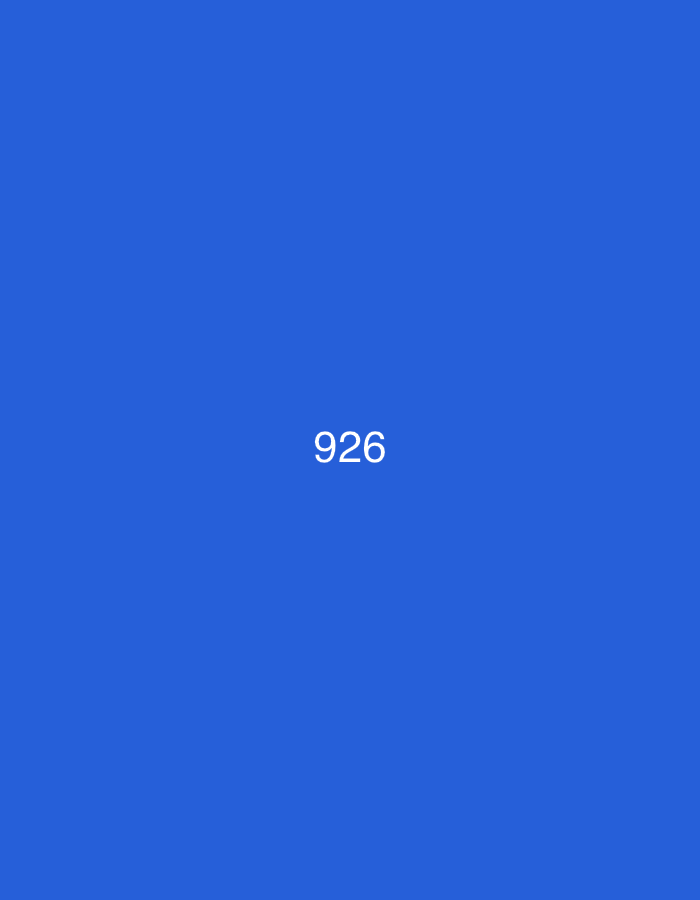 The media file displays a simple, solid blue background. Centered on this uniform blue field is the white text "926". There are no people, objects, or discernible activities taking place. The image lacks specific location cues, time of day indicators, or weather details. The provided context for the location is Iskar, Bulgaria. The additional cropped images, intended as hints, consistently show the same white number "926" against a blue background, reinforcing its identity.