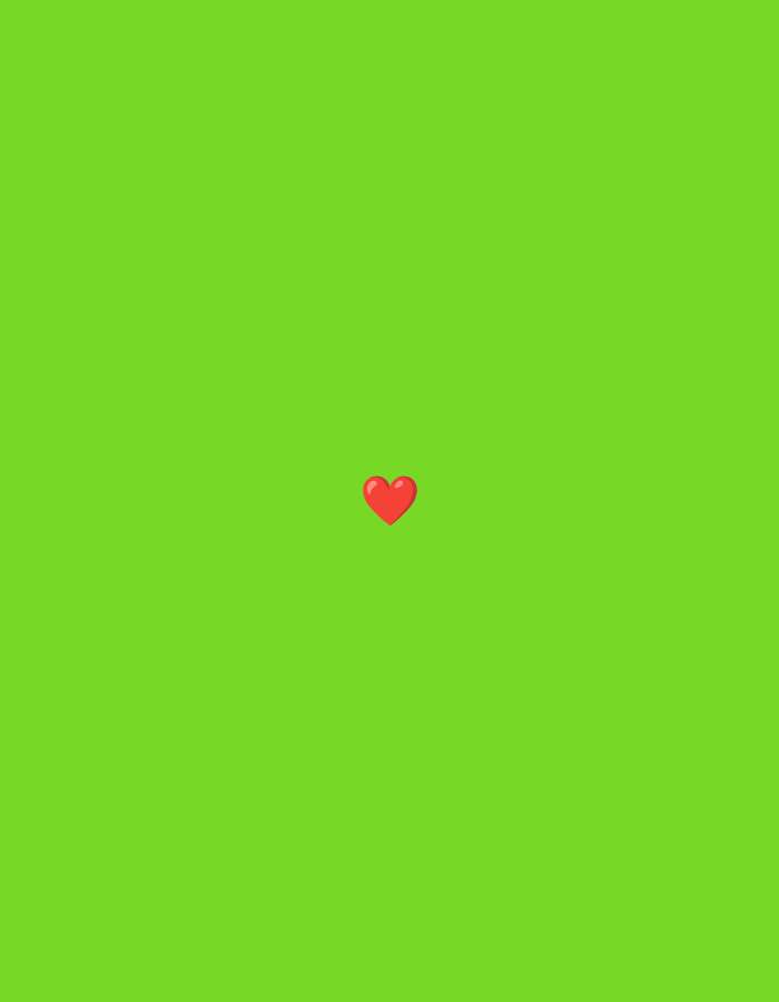 A single, glossy red heart floats in the center of a uniformly bright green background. The heart is small, appearing as a digital emoji-like illustration. The solid green backdrop has no texture or variation in color. The simple composition focuses attention on the solitary heart.