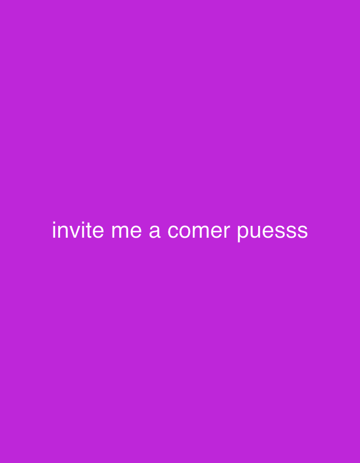 The image is a plain purple background with white text that reads "invite me a comer puesss". There are no people, subjects, objects, actions, interactions, or environmental details present in the image that would allow for a description of a location in Santa Ana, Venezuela.