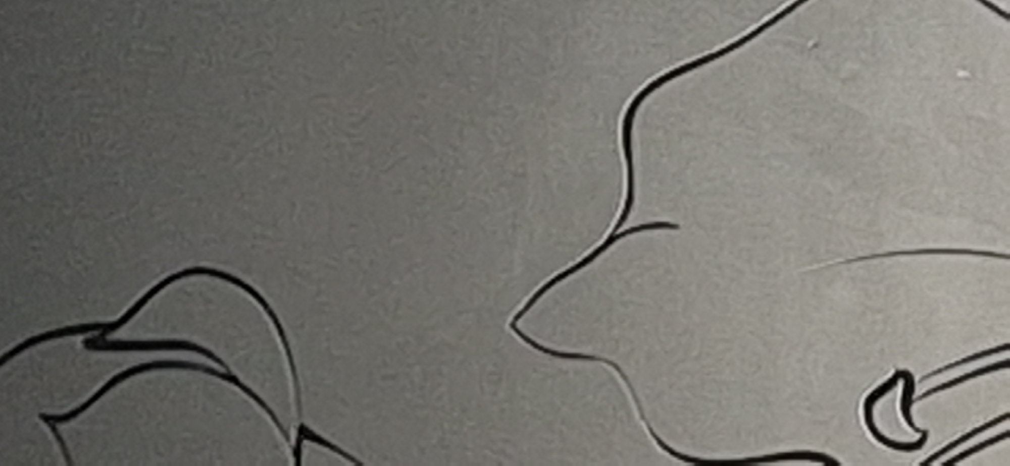 The image displays a close-up, black and white sketch of what appears to be a floral or botanical design. The lines are fluid and delicate, suggesting petals or leaves. One prominent element is a curved, elongated shape with a sharp point at the top, possibly representing a stamen or a stylized petal. Below this, there are multiple rounded, leaf-like shapes connected by thin lines, forming a cluster. The background is a uniform, textured gray, offering no specific environmental context. There is no discernible location within Bila Tserkva, Ukraine, or any indication of people, actions, or interactions. The image is purely a visual representation of an artistic rendering.