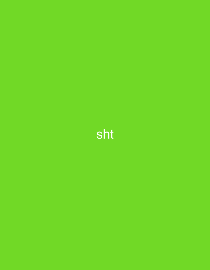 The image displays a solid, bright lime green background. Centered horizontally and vertically on this field are the three lowercase letters "sht", rendered in white, sans-serif typeface. No other visual elements, figures, objects, or environmental details are discernible within the frame. This scene is located in the city of Casablanca, Morocco.