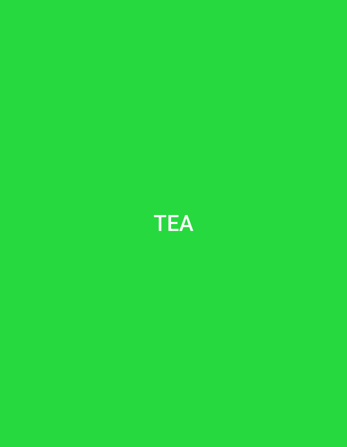 The image displays a solid vibrant green background. Centered horizontally and vertically on this background is the word 'TEA' rendered in bold, white uppercase letters. The scene is presented within the context of the city of Casablanca, Morocco. No additional objects, subjects, people, actions, interactions, or environmental details are discernible within the image.