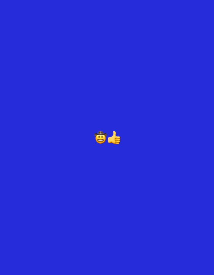 The image is a plain blue background with two emojis in the center: a smiling face wearing a cowboy hat, and a thumbs-up gesture. There are no elements within the image that suggest a specific city, location, or environment.