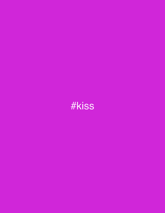 The image displays a uniformly colored magenta background. Centrally positioned on this background is the hashtag '#kiss' rendered in white, sans-serif text. No other visual elements are present, precluding identification of any people, subjects, objects, actions, interactions, or environmental features within the image. This digital graphic is associated with the city of Перепечино, Russia.