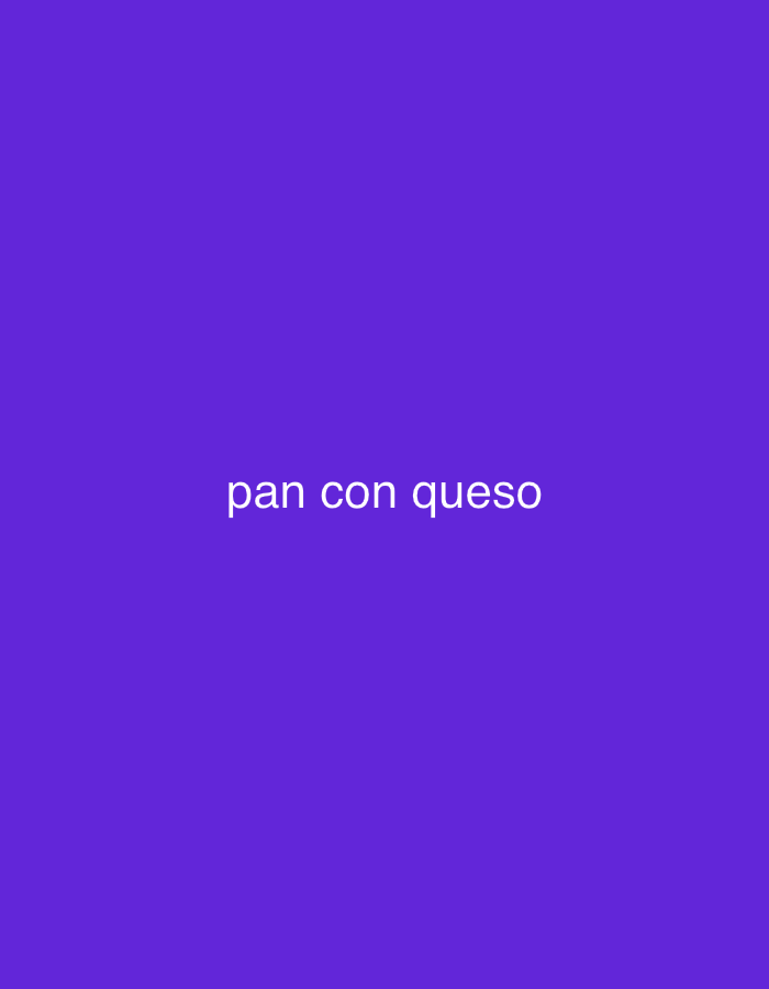 The image displays white text on a solid, vibrant purple background. Centered horizontally and vertically, the text reads "pan con queso" in a sans-serif font. No other objects, people, or discernible scene elements are present in the image. The graphic conveys a simple message or label, possibly indicating a dish or food item, given the text translates to "bread with cheese." There are no time of day, weather, or specific location cues within the image itself, though the provided context is La Tagua, Venezuela.